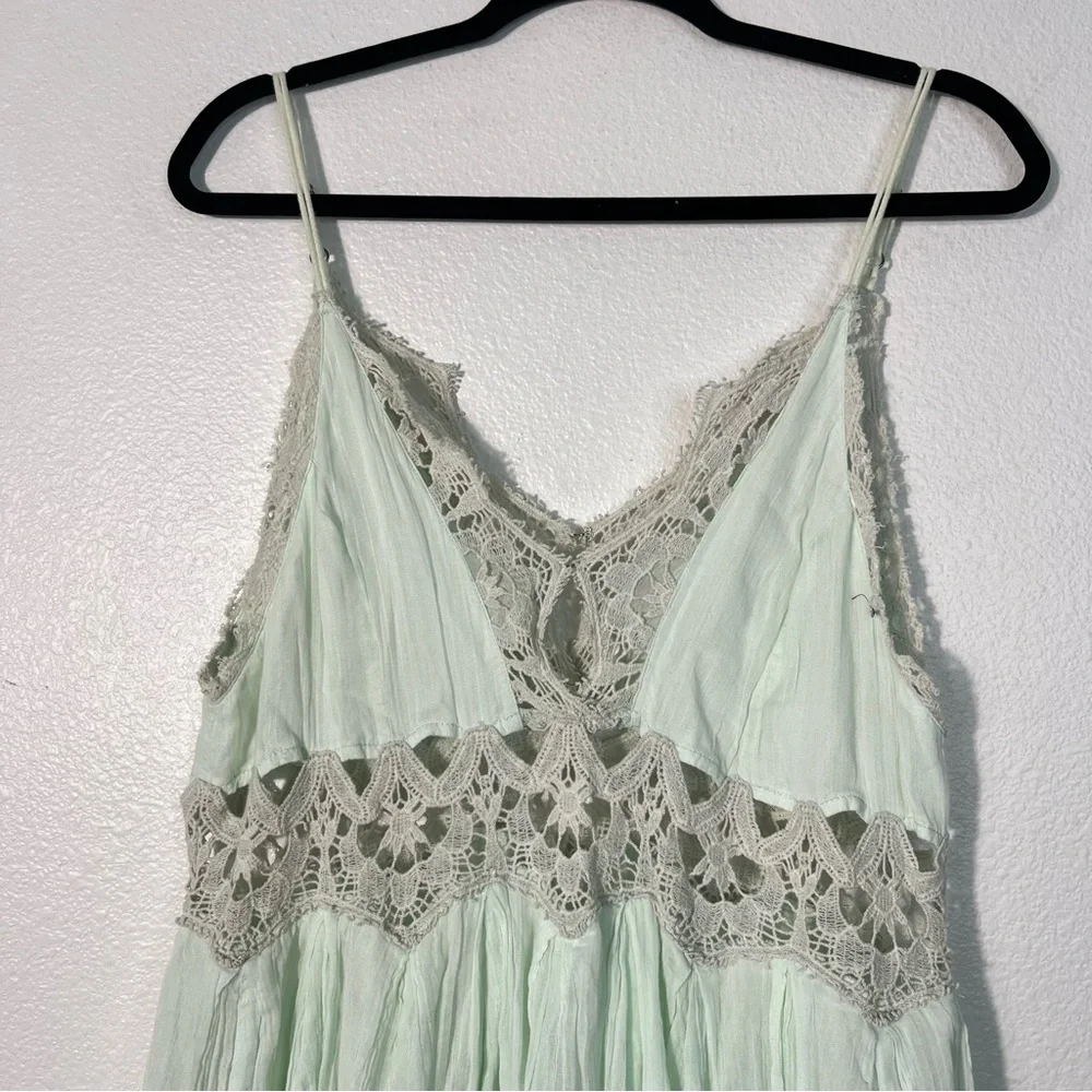Free People Ilektra Mini Slip Babydoll Dress Large in Mint Green Boho Fairy